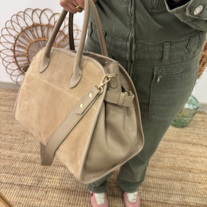 Shopper hebillas serraje y piel taupe