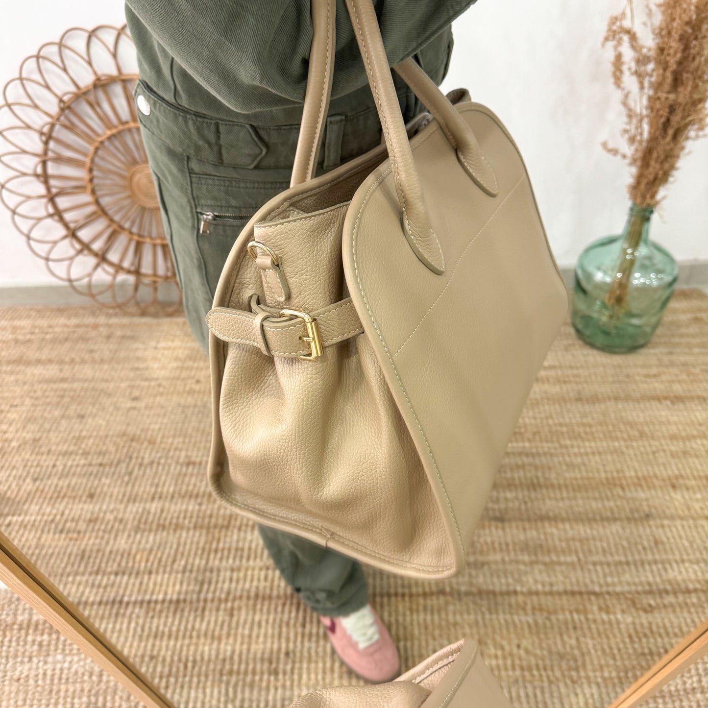 Shopper hebillas piel taupe