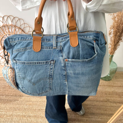 Shopper denim/piel camel