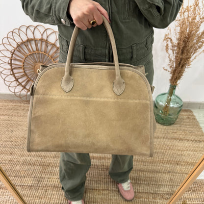 Shopper hebillas serraje y piel taupe