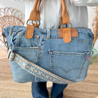 Shopper denim/piel camel