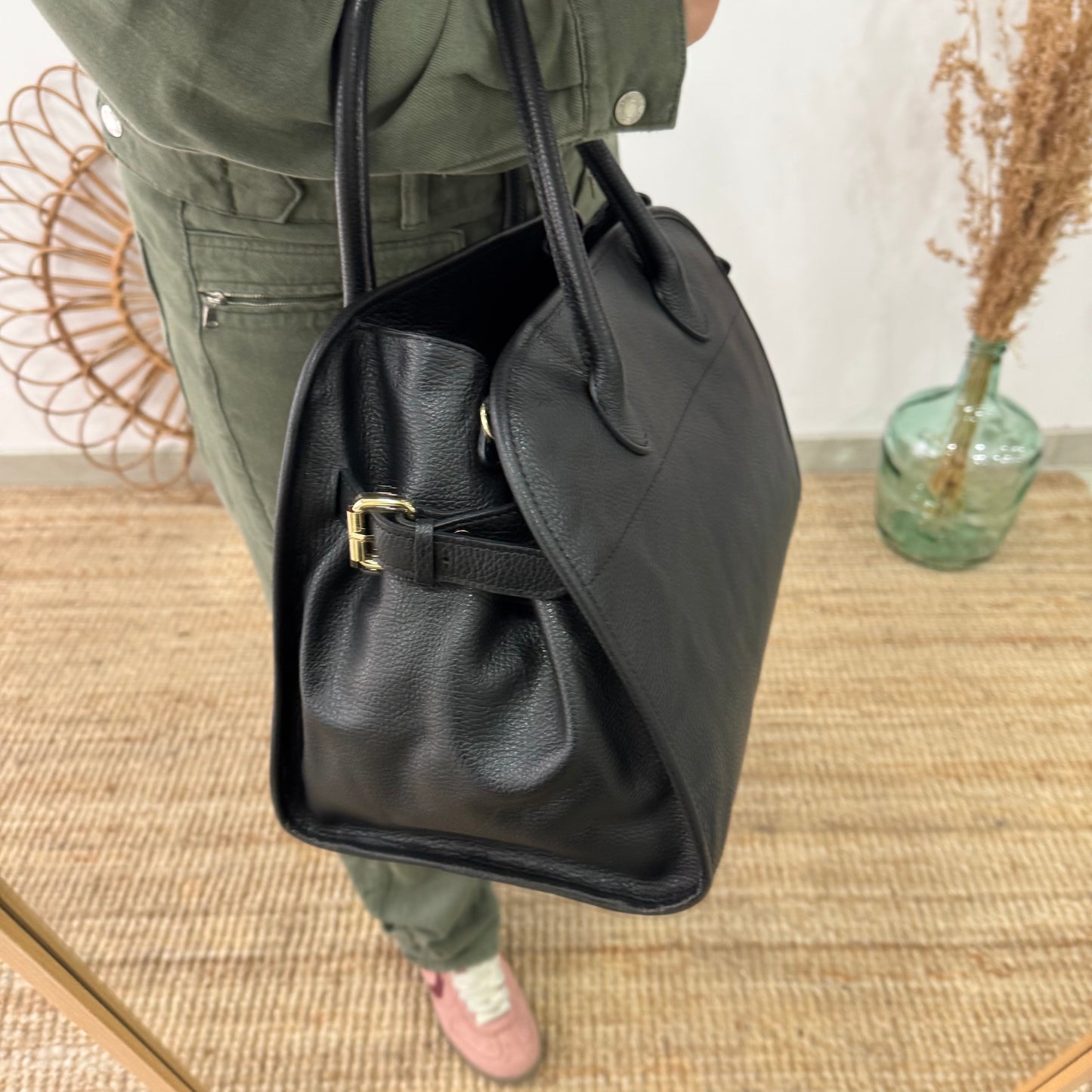 Shopper hebillas piel negro