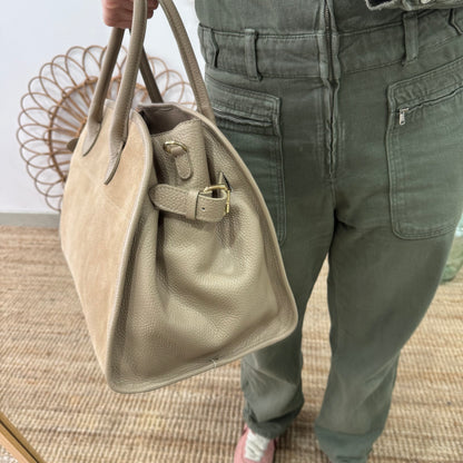 Shopper hebillas serraje y piel taupe