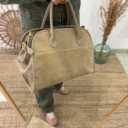 Shopper hebillas serraje y piel taupe