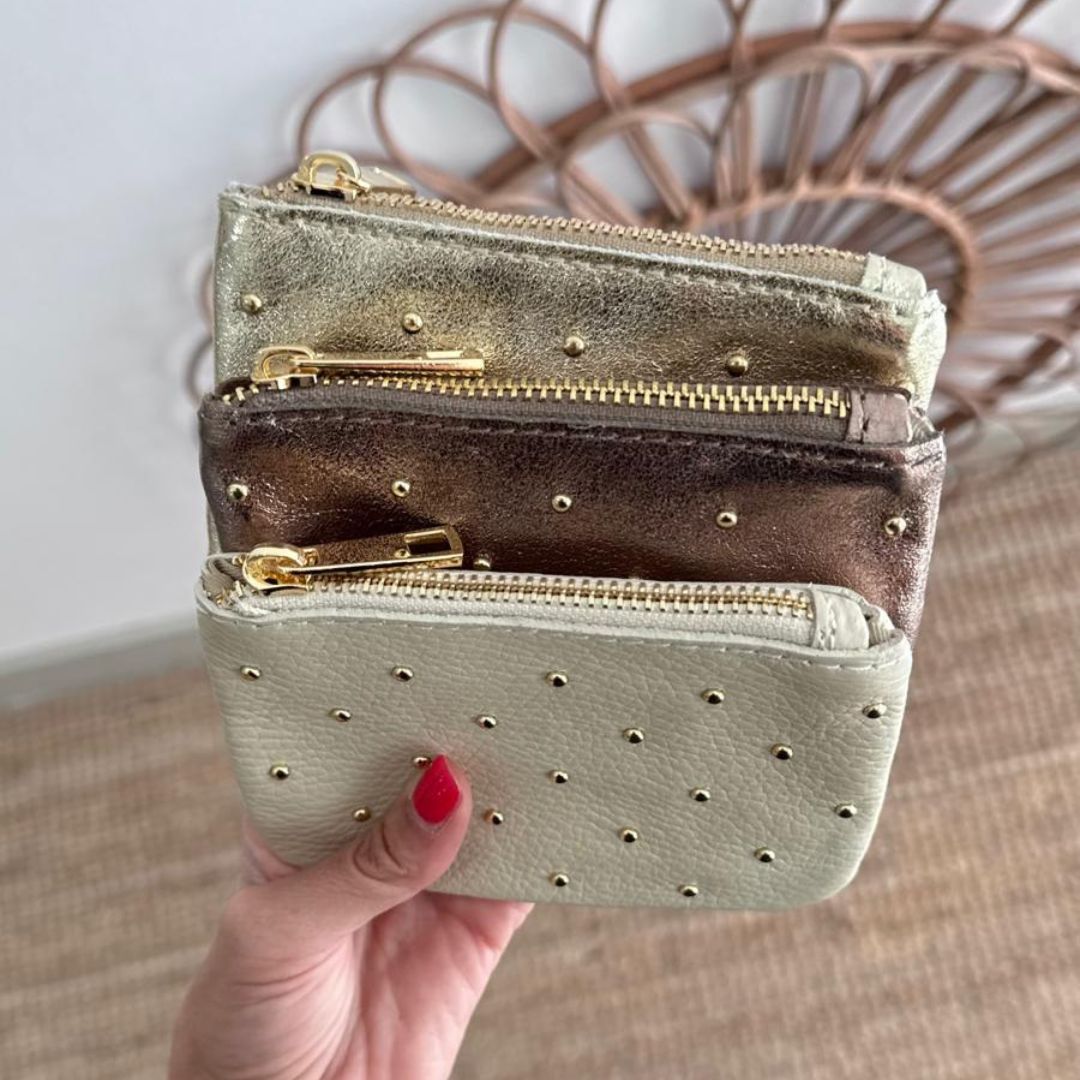 1 Monedero piel apliques dorados