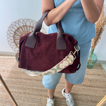 Bolso Bowling de Serraje y Piel granate