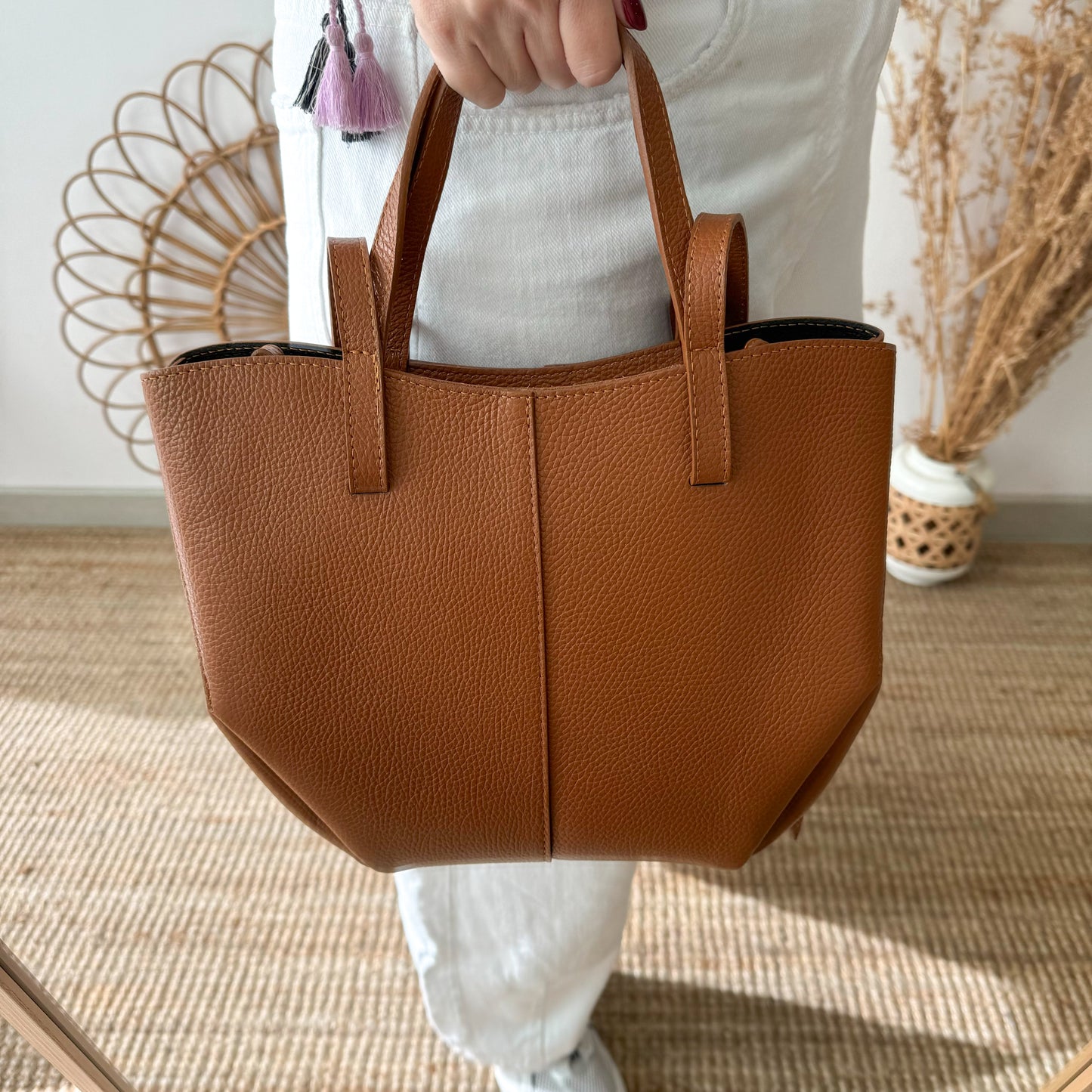 Bolso tote piel camel