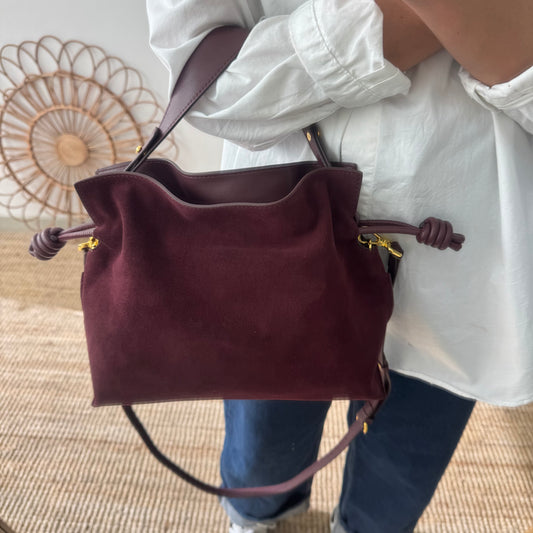 Bolso fruncido ante y piel granate
