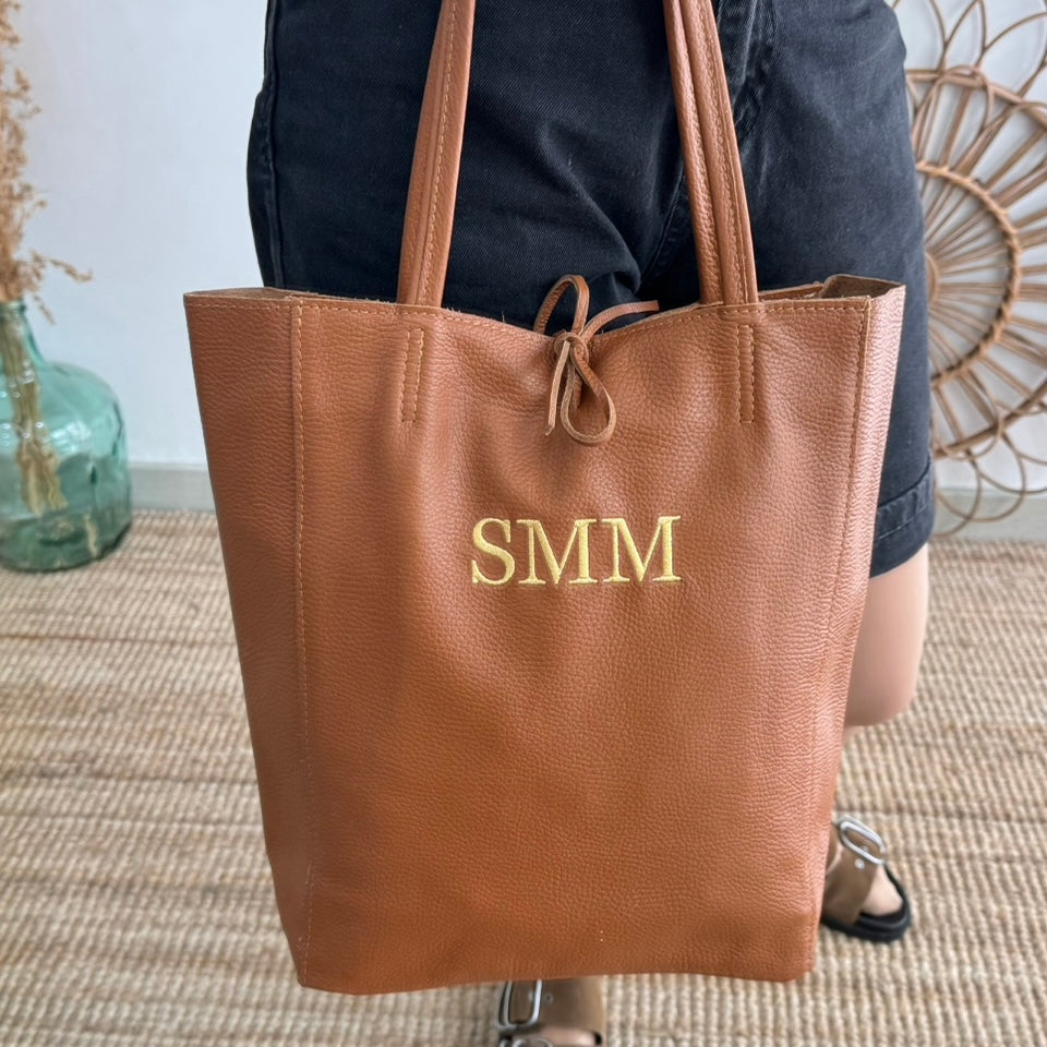 Bolso grande piel personalizado iniciales bordadas