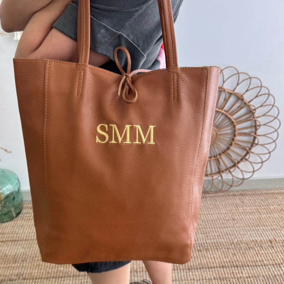 Bolso grande piel personalizado iniciales bordadas