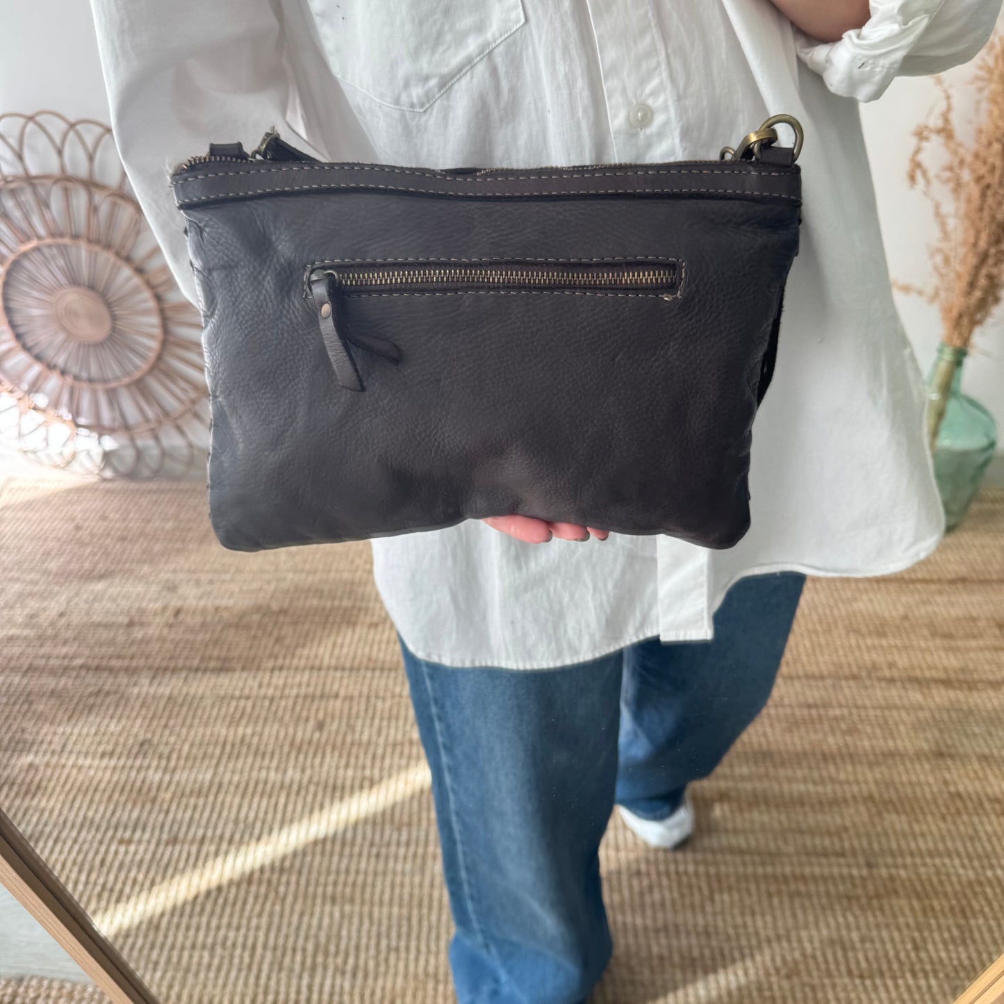 Bandolera piel lavada marrón