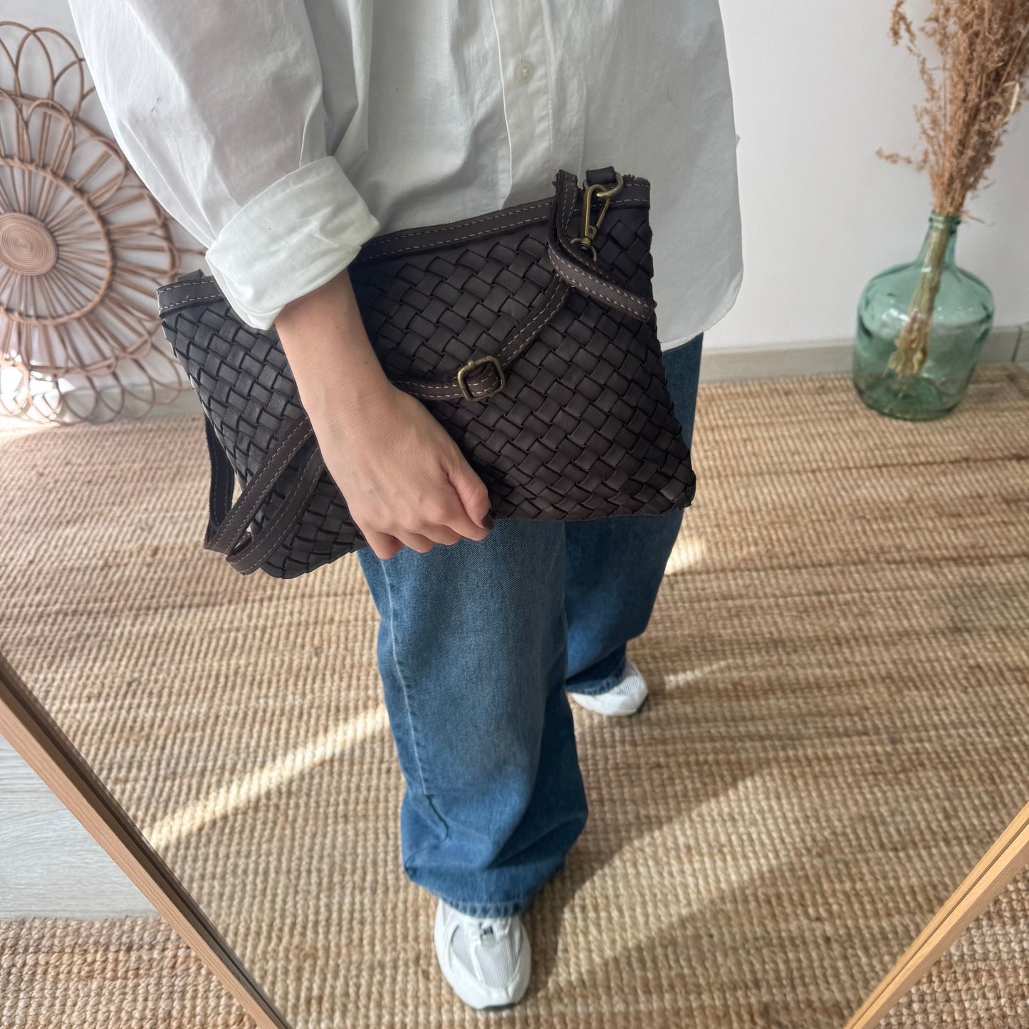 Bandolera piel lavada marrón