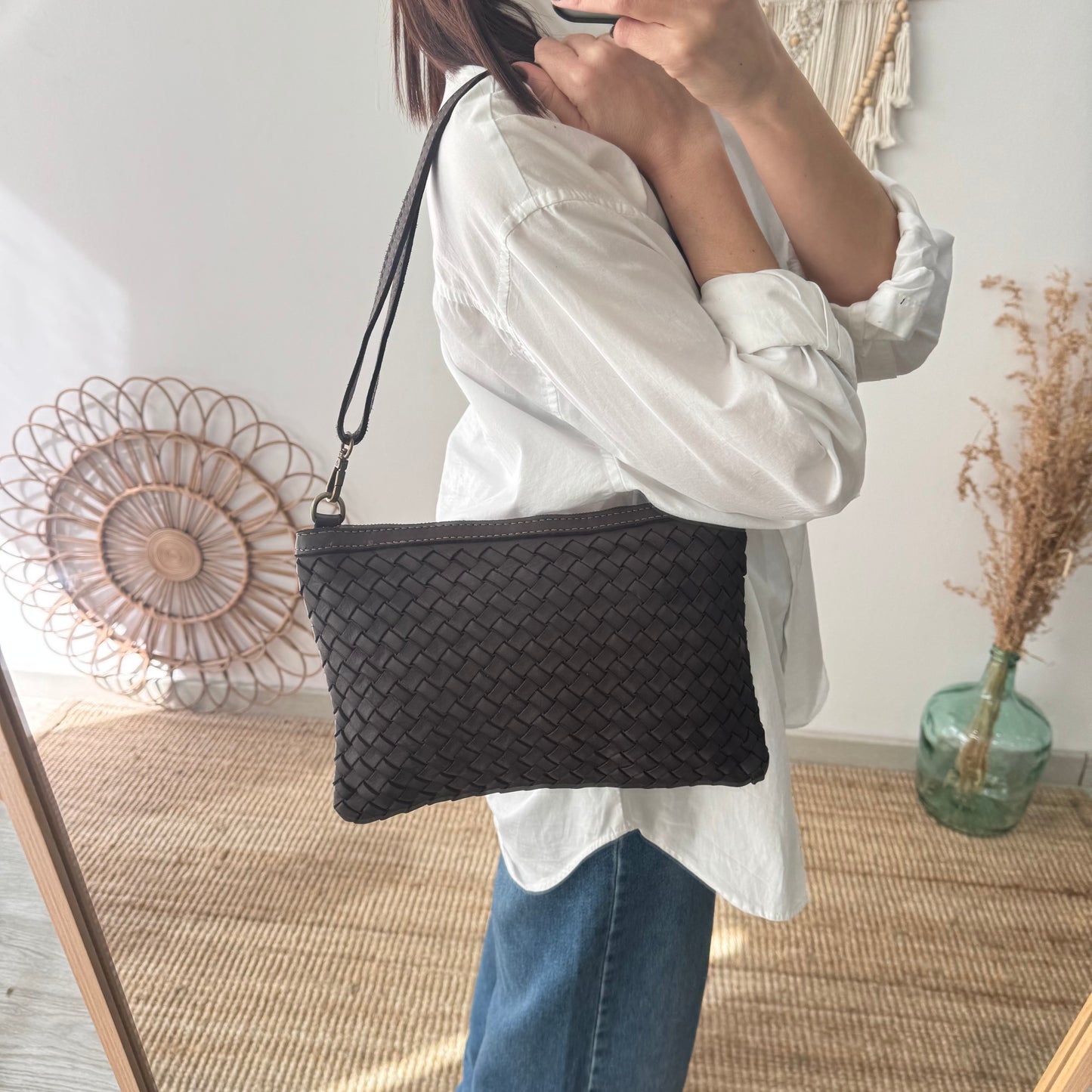 Bandolera piel lavada marrón