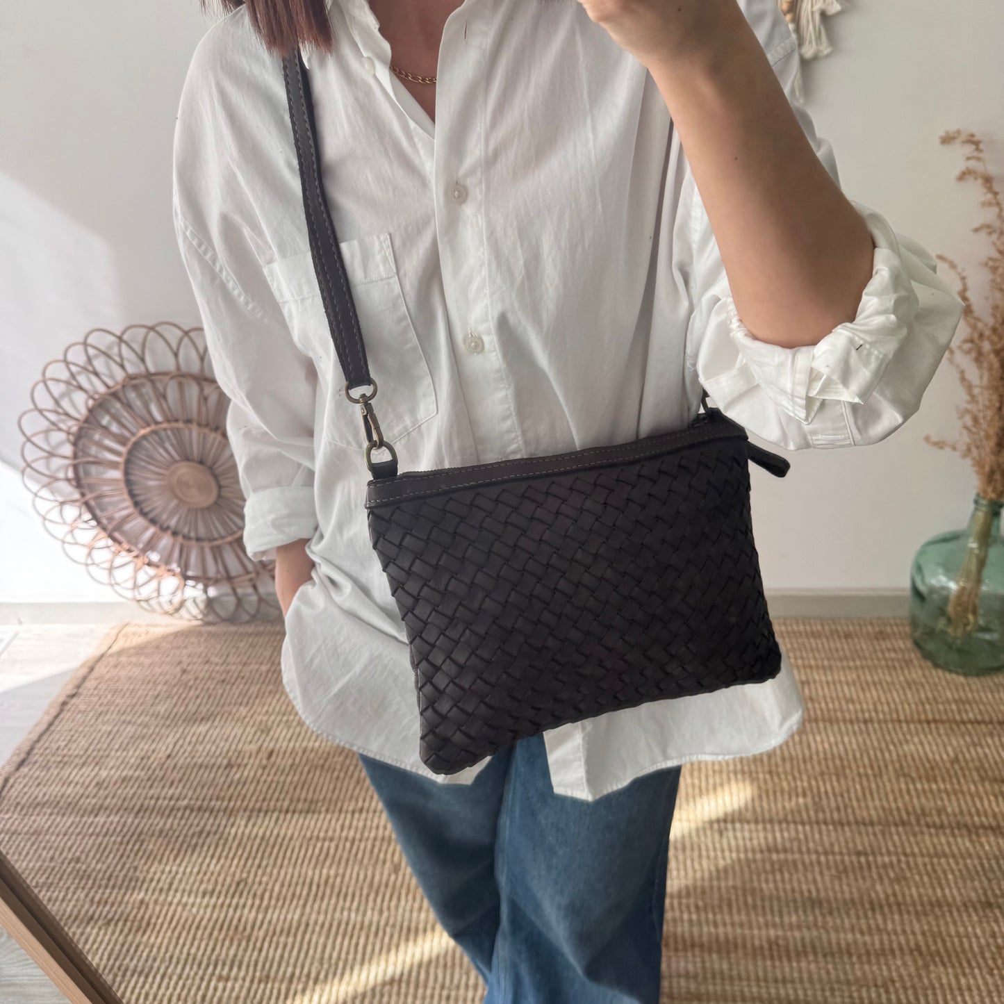 Bandolera piel lavada marrón