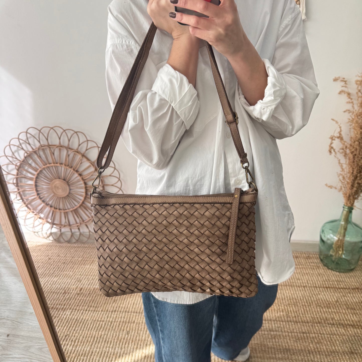 Bandolera piel lavada taupe