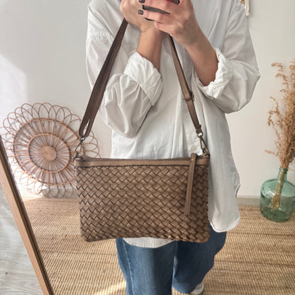 Bandolera piel lavada taupe