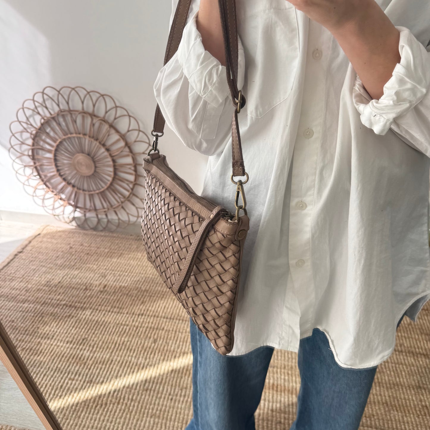 Bandolera piel lavada taupe