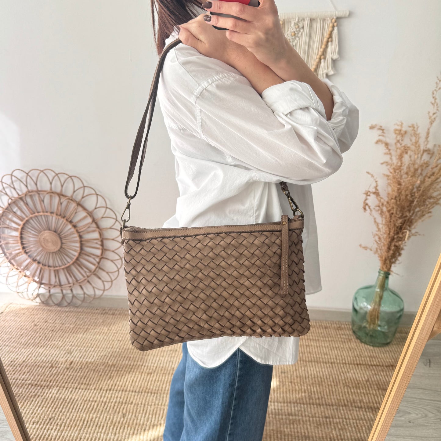 Bandolera piel lavada taupe