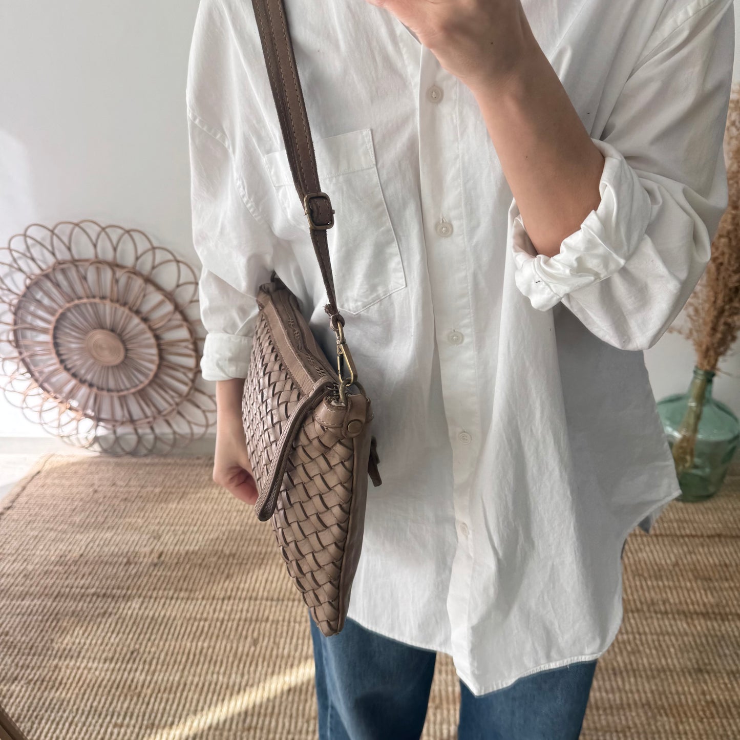 Bandolera piel lavada taupe