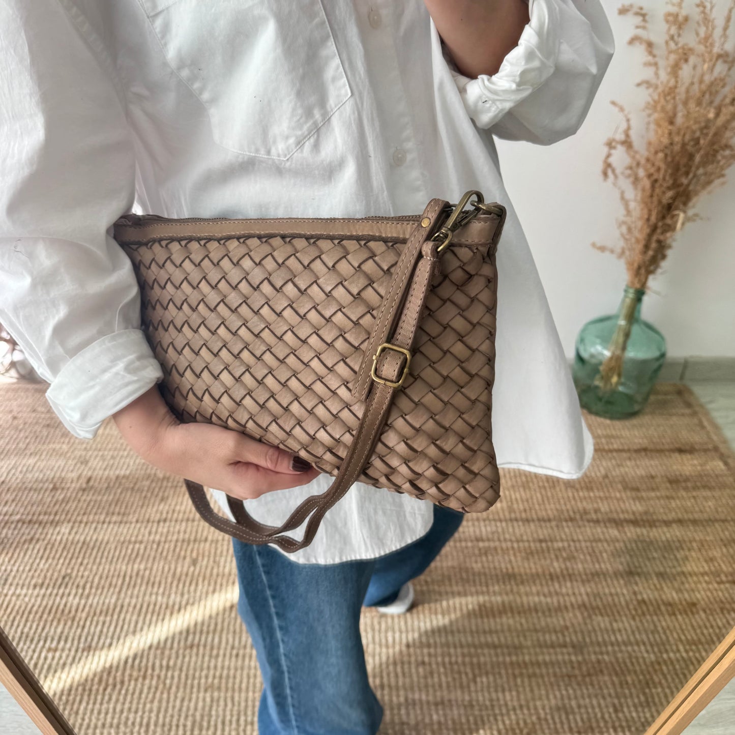 Bandolera piel lavada taupe