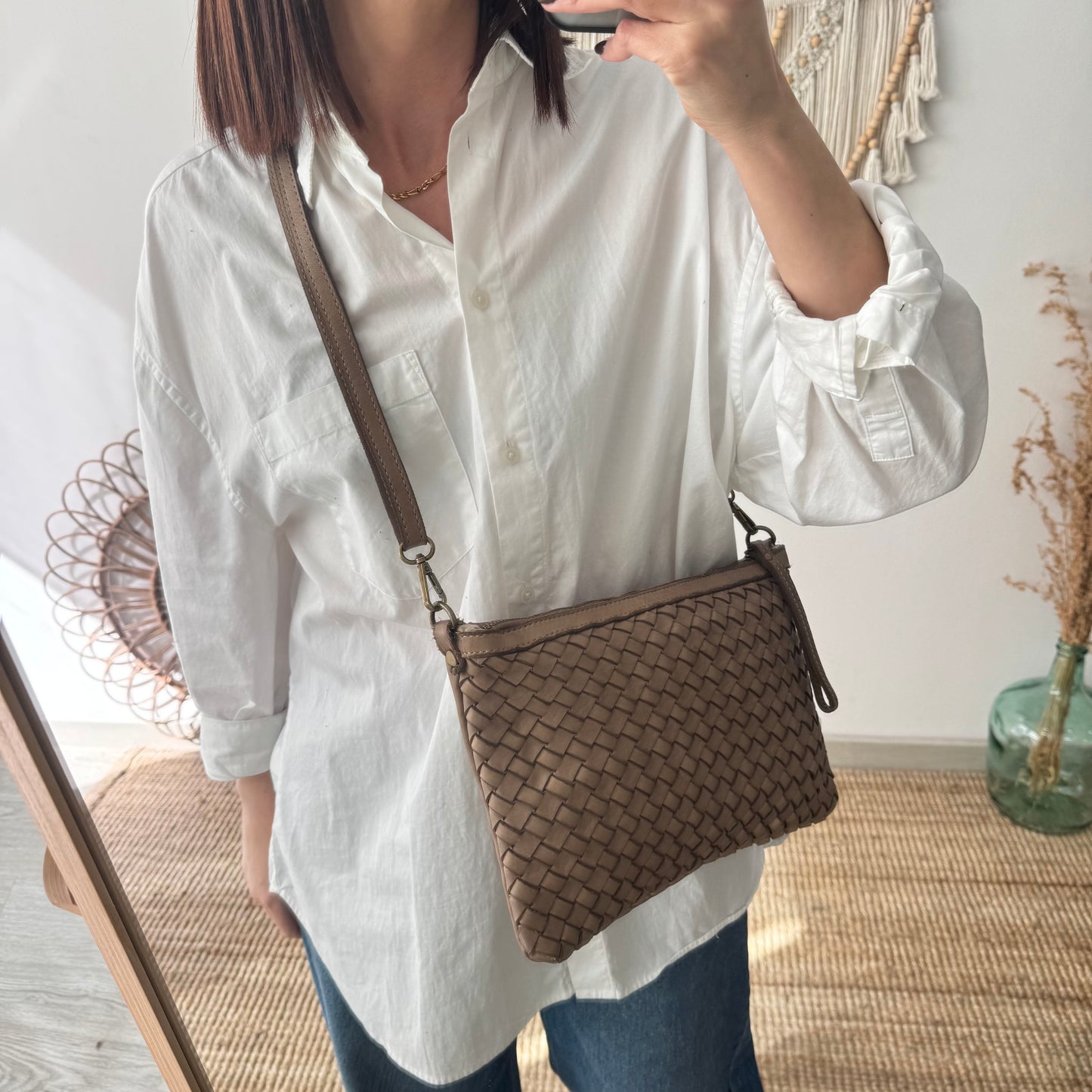 Bandolera piel lavada taupe