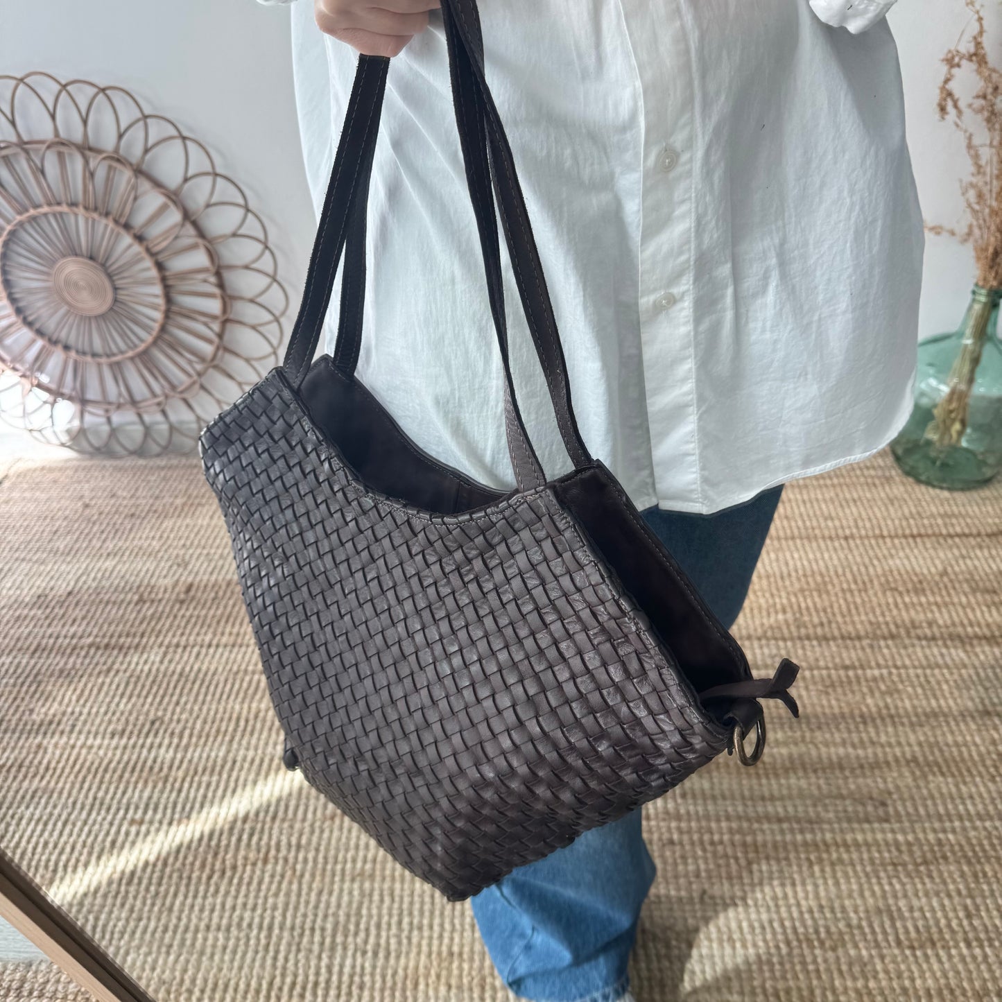 Bolso trapecio piel lavada marrón