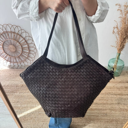 Bolso trapecio piel lavada marrón