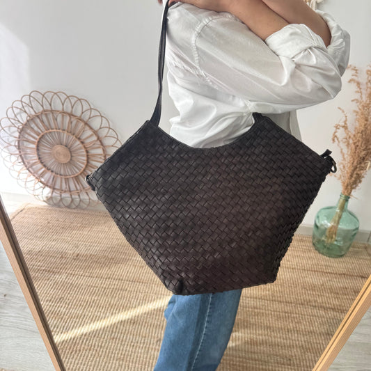 Bolso trapecio piel lavada marrón