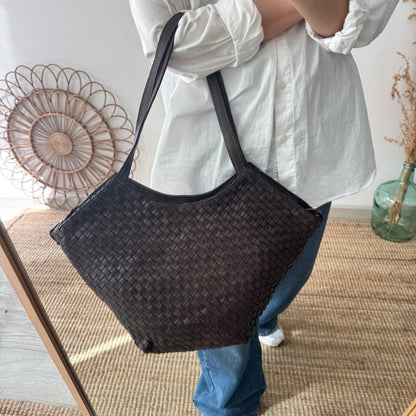 Bolso trapecio piel lavada marrón