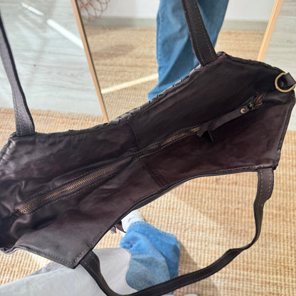 Bolso trapecio piel lavada marrón