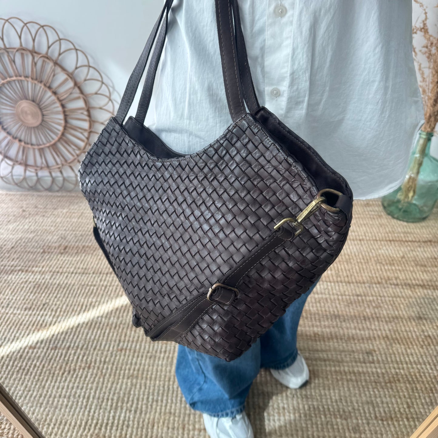 Bolso trapecio piel lavada marrón