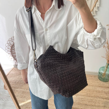 Bolso trapecio piel lavada marrón