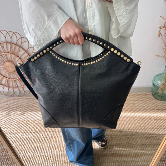 Bolso Hobo en piel y tachuelas negro