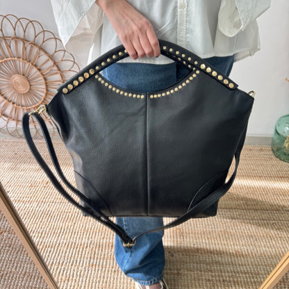 Bolso Hobo en piel y tachuelas negro