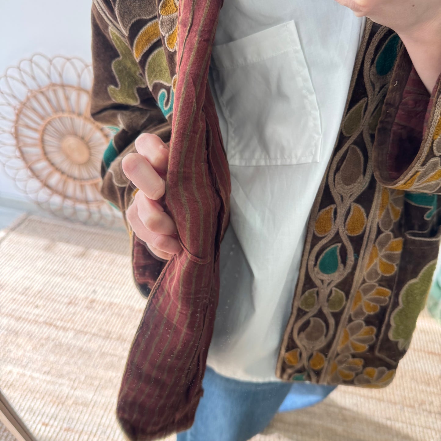 Kimono terciopelo bordados marrón