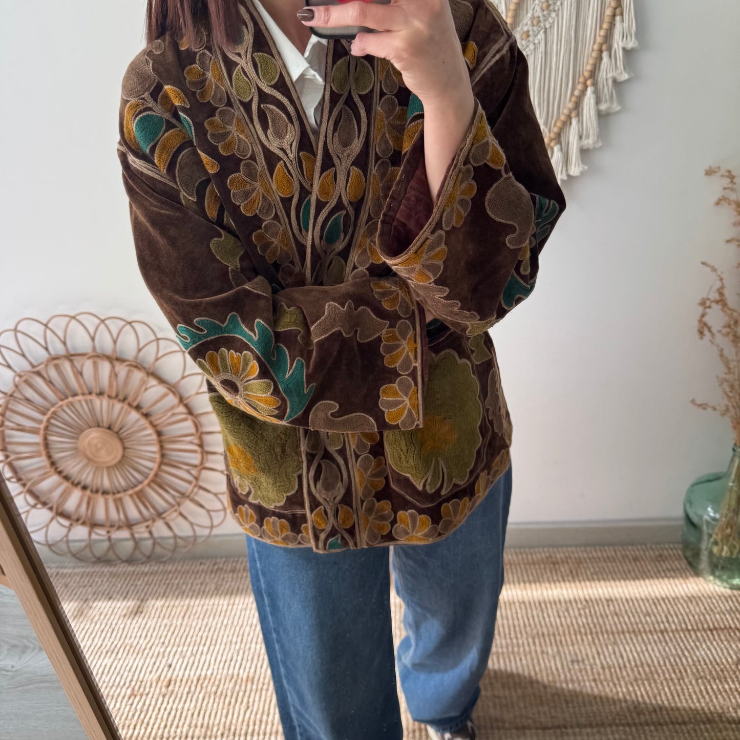 Kimono terciopelo bordados marrón