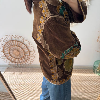 Kimono terciopelo bordados marrón