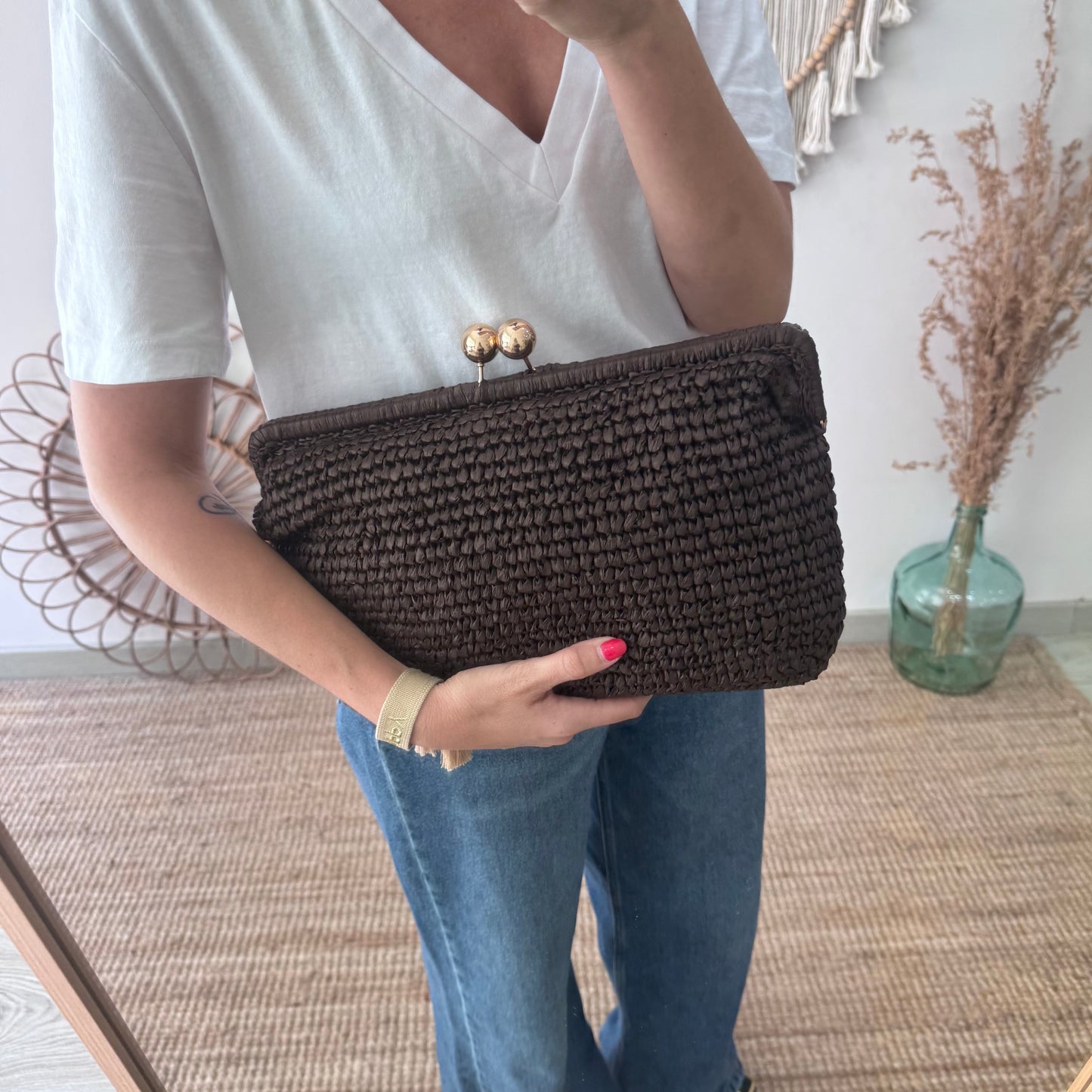 Bolso boquilla trenzado marrón chocolate