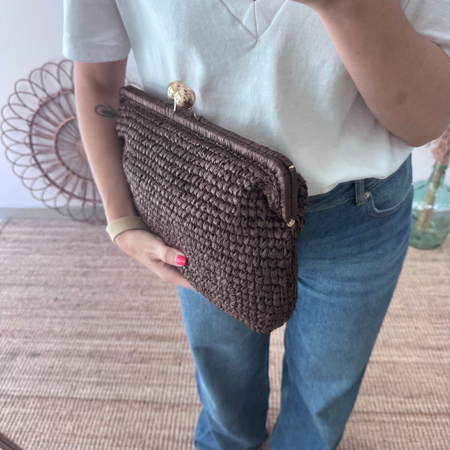 Bolso boquilla trenzado marrón chocolate