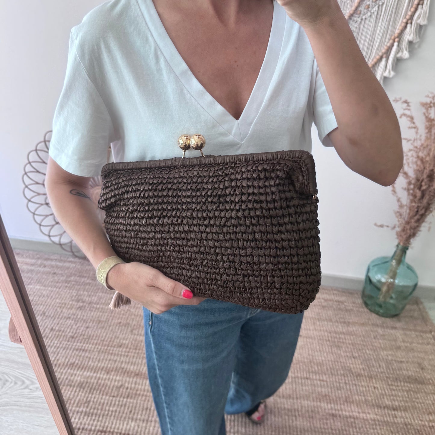 Bolso boquilla trenzado marrón chocolate