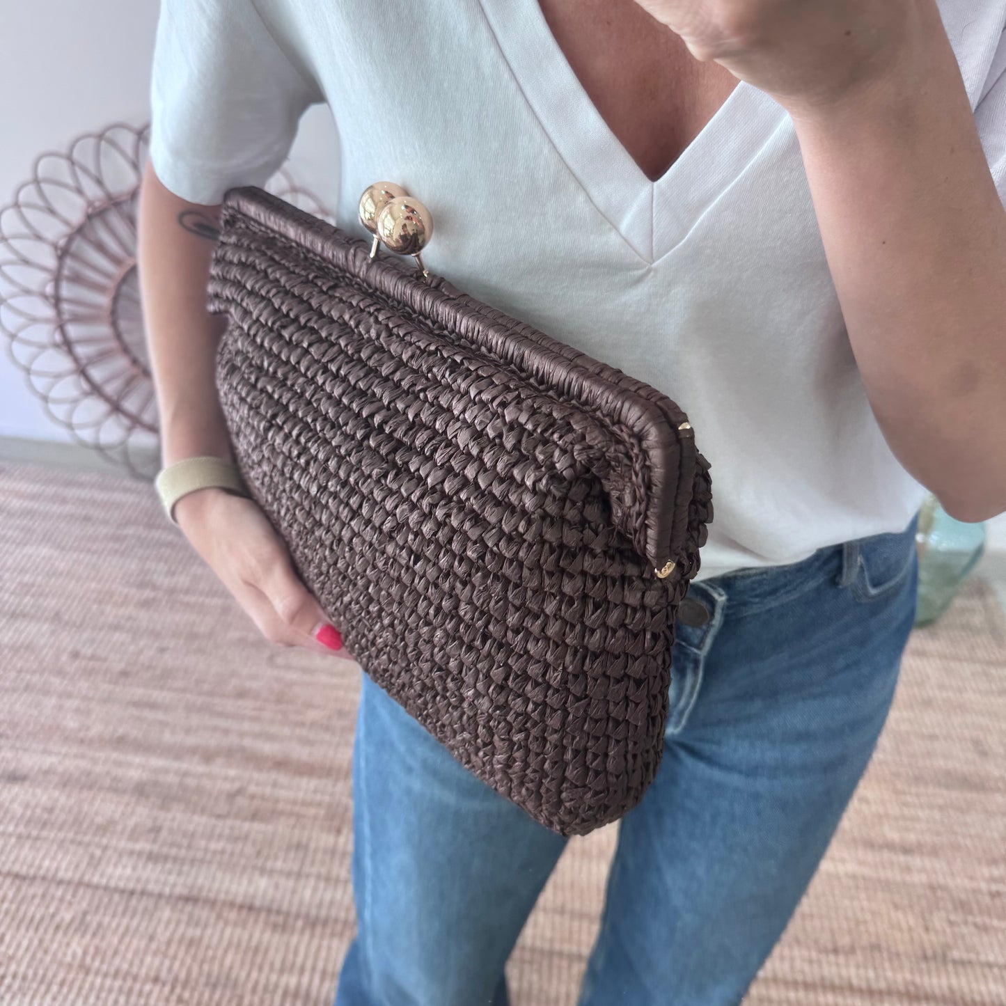 Bolso boquilla trenzado marrón chocolate