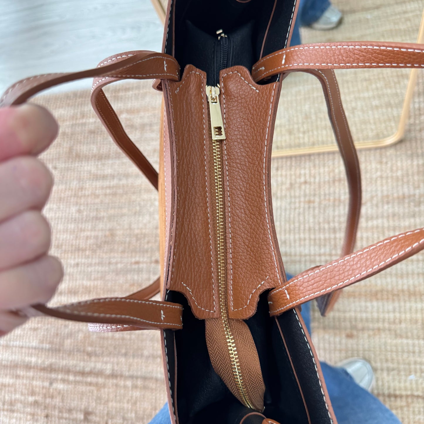 Bolso tote piel y serraje camel