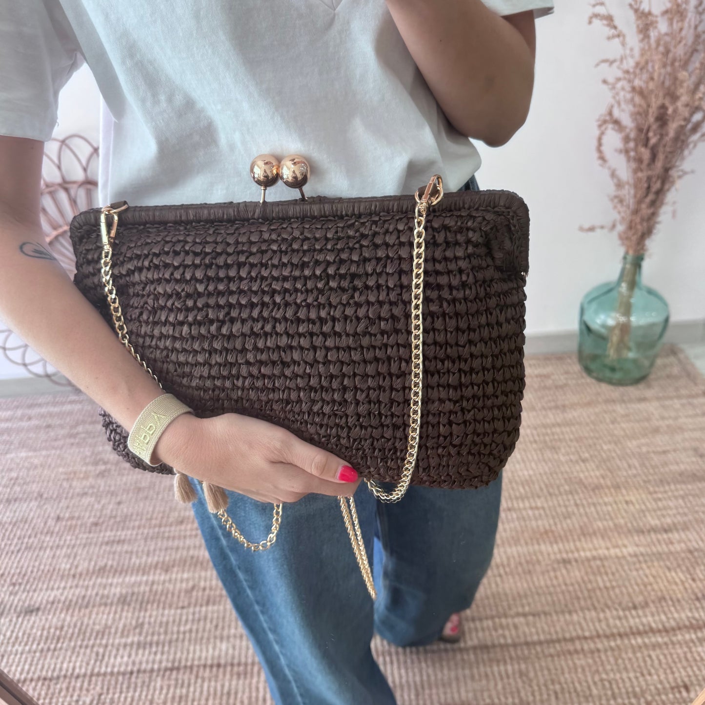Bolso boquilla trenzado marrón chocolate