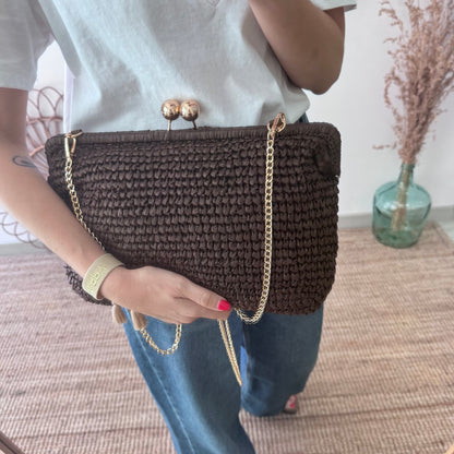 Bolso boquilla trenzado marrón chocolate