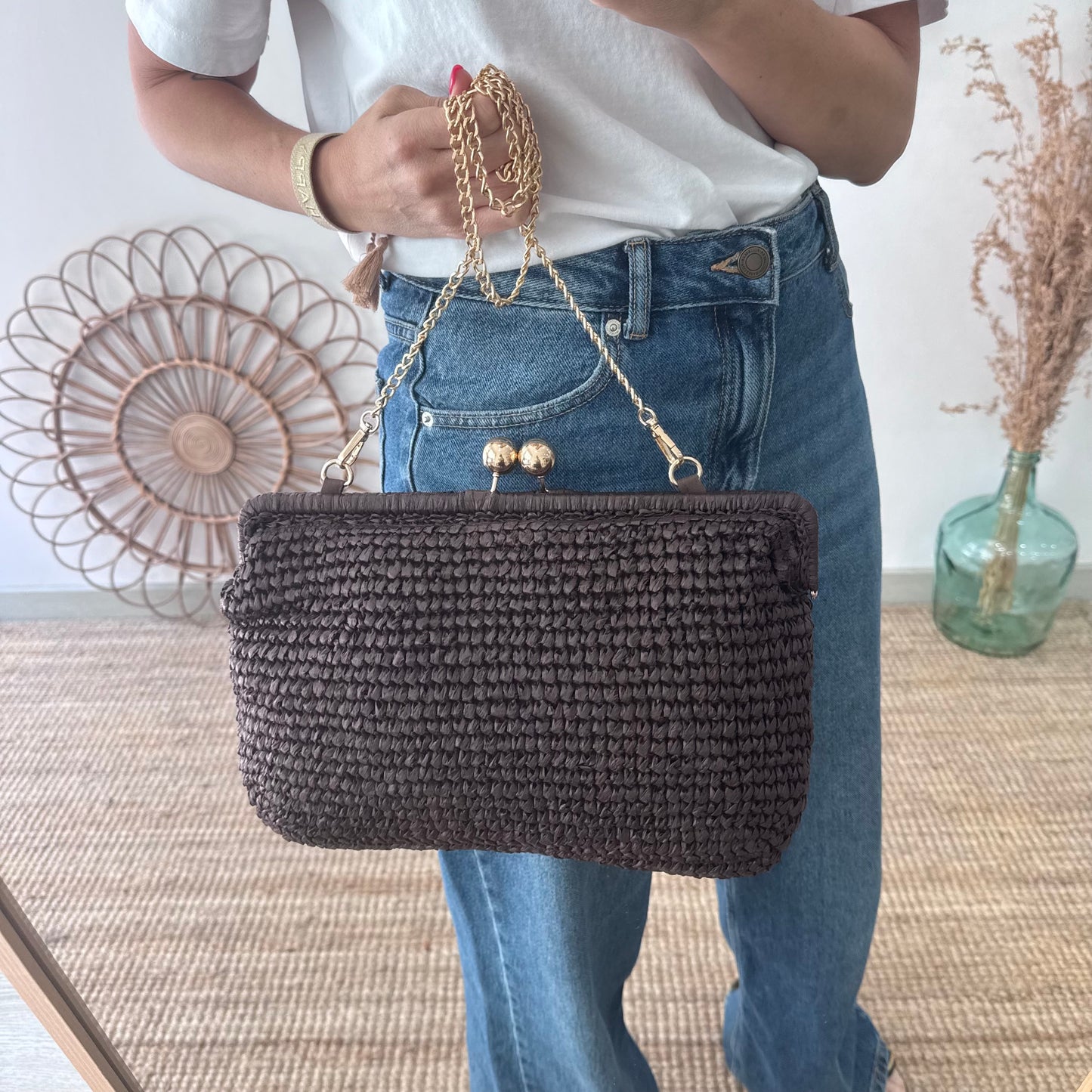 Bolso boquilla trenzado marrón chocolate