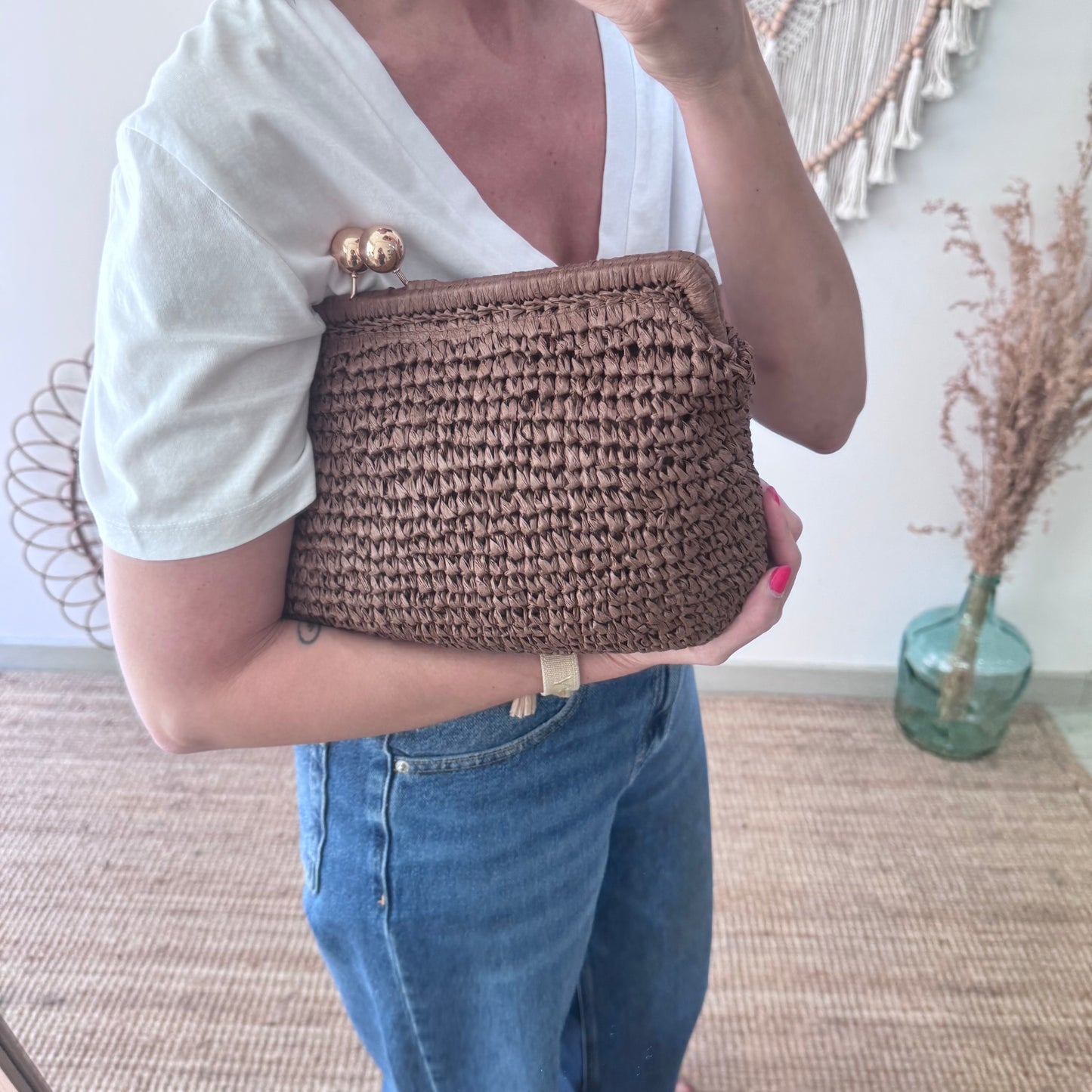 Bolso boquilla trenzado marrón
