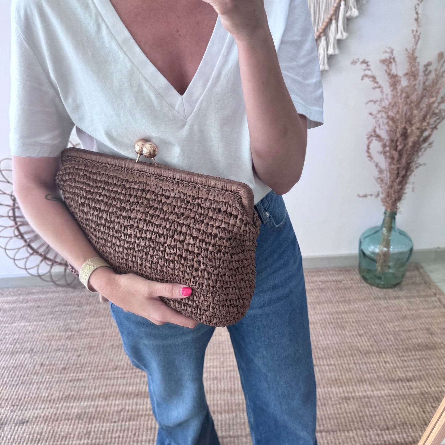 Bolso boquilla trenzado marrón