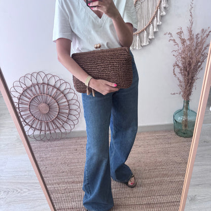Bolso boquilla trenzado marrón