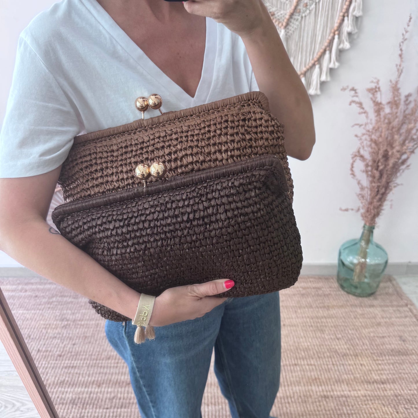 Bolso boquilla trenzado marrón