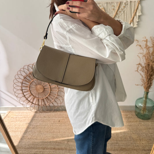 Bolso Bandolera de Piel con Solapa taupe